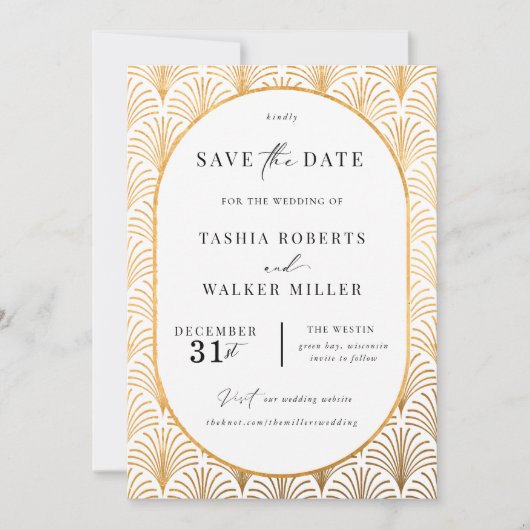 Officiële Black Stropdas Gold Art Deco Save the Da Save The Date (Voorkant)