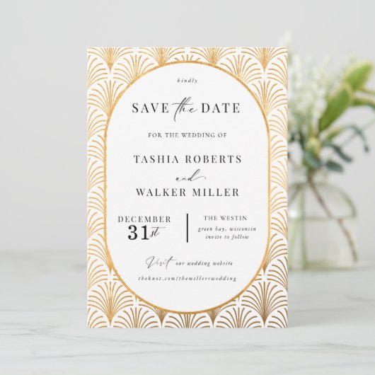 Officiële Black Stropdas Gold Art Deco Save the Da Save The Date (Staand voorkant)