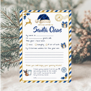 Officiële brief aan de Kerstman   Blue Gold Kids Feestdagenkaart