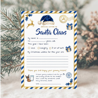 Officiële brief aan de Kerstman | Blue Gold Kids Feestdagenkaart