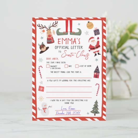 Officiële brief aan de Kerstman Kerstavond Mail Kaart (Staand voorkant)