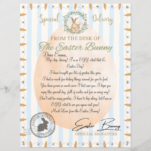 Officiële brief van de paashaas (blauw) (Voorkant)
