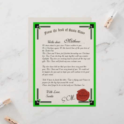 Officiële brief van de Sinterklaas van Santa Claus Kaart (Voorkant / Achterkant in situ)