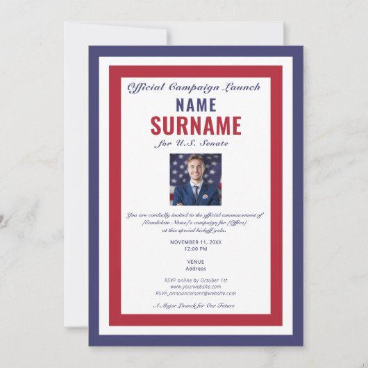 Officiële campagnediner van de politieke kandidaat kaart (Voorkant)