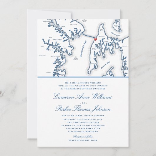 Officiële Chesapeake Bay Beach Club Navy Blue Wedd Kaart (Voorkant)