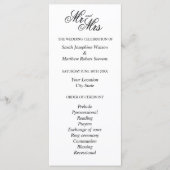 Officiële chic Mr en Mrs bruiloft ceremonie progra Programmakaart (Voorkant)