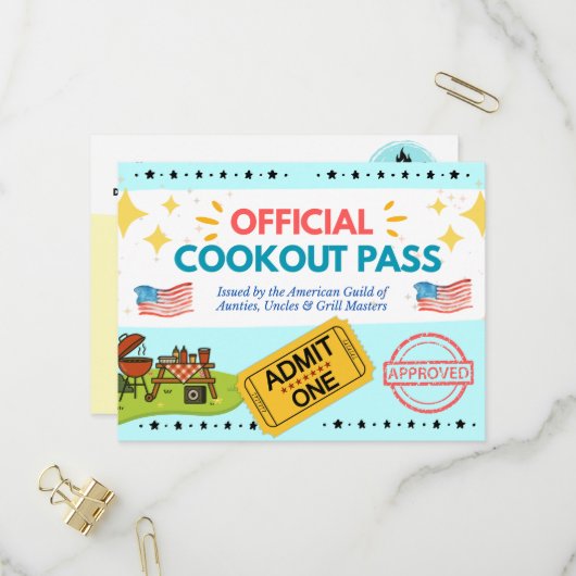 Officiële Cookout Pass - Gag Gift Briefkaart (Voorkant / Achterkant in situ)