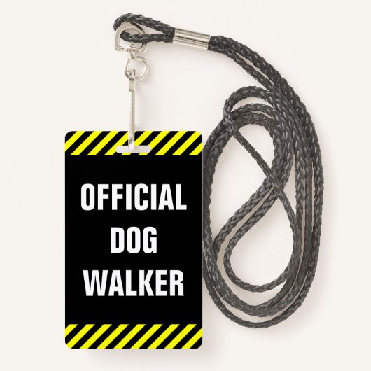 "OFFICIËLE DOG WALKER"; Zwart, gele stripes Badge (Voorkant met draagriem)