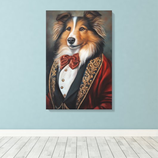 Officiële Draag Tuxedo Shetland Sheepdog | Sheltie Canvas Afdruk (Insitu (Houten vloer))