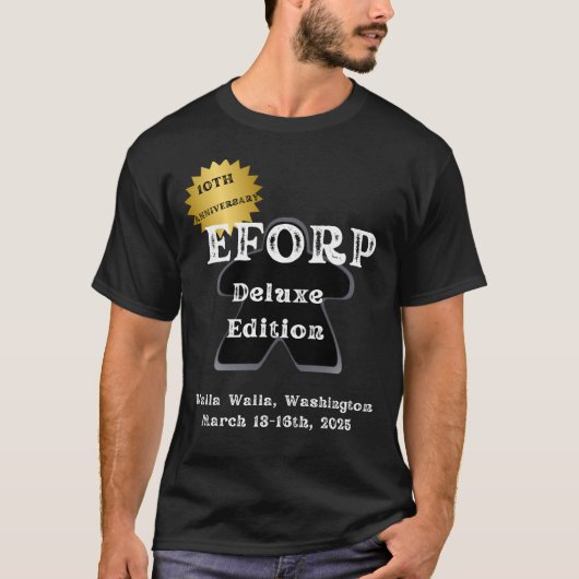 Officiële EFORP 2025 Black Meeple T-shirt (Voorkant)