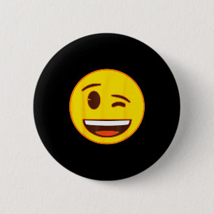 Officiële Emoji Knipoog Knipogende Gele Glimlach G Ronde Button 5,7 Cm