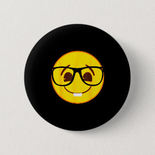 Officiële Emoji Nerd Gles Gele Glimlach Gezicht  Ronde Button 5,7 Cm