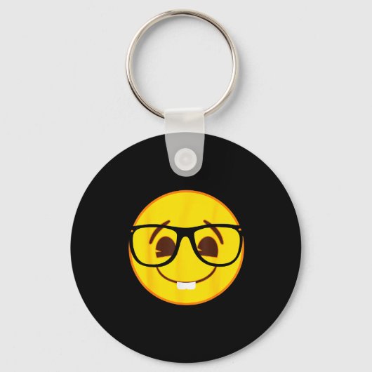 Officiële Emoji Nerd Gles Gele Glimlach Gezicht Sleutelhanger (Voorkant)