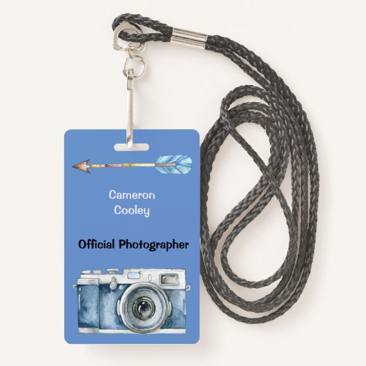 Officiële fotograaf met  camera-badge badge (Voorkant met draagriem)