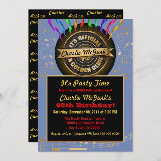 Officiële Golden Oldie Party Uitnodiging (Voorkant / Achterkant)
