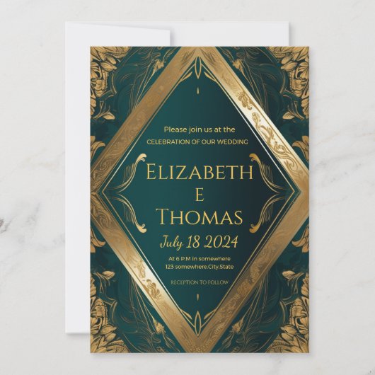 Officiële huwelijksuitnodiging Emerald green en Go Kaart (Voorkant)