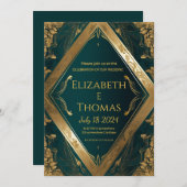 Officiële huwelijksuitnodiging Emerald green en Go Kaart (Voorkant / Achterkant)
