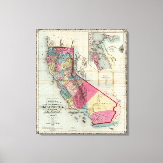 Officiële kaart van de staat Californië Canvas Afdruk (Voorkant)