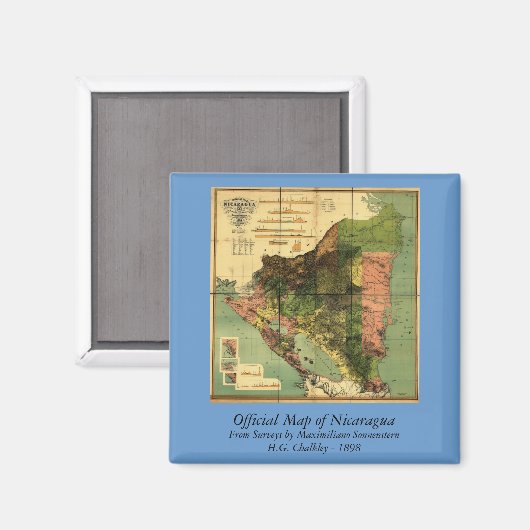 Officiële kaart van Nicaragua 1898 Magneet (Voorkant / Achterkant)