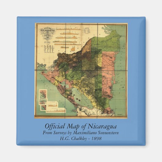 Officiële kaart van Nicaragua 1898 Magneet (Voorkant)