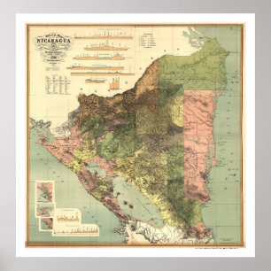 Officiële kaart van Nicaragua 1898 Poster