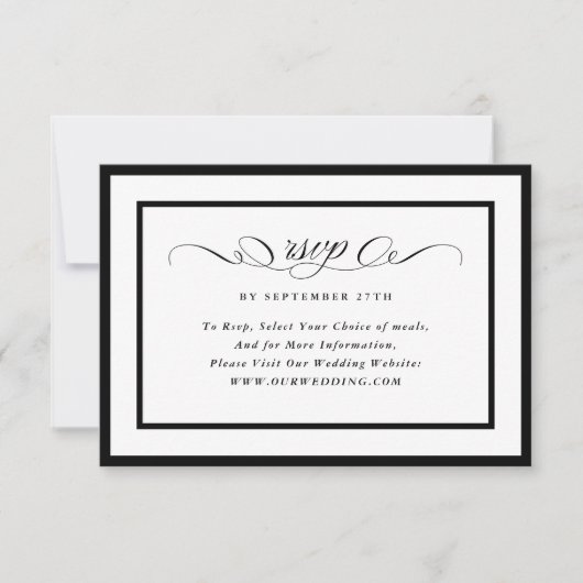Officiële kalligrafie Black Framed Wedding Website RSVP Kaartje (Voorkant)