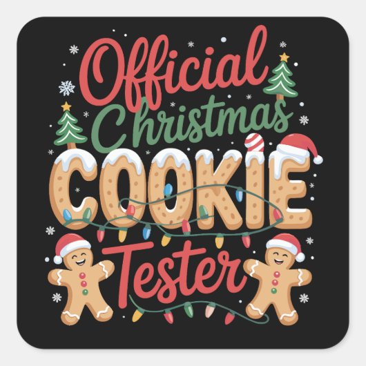 Officiële Kerst Cookie Tester Crew Baking Kerstmis Vierkante Sticker (Voorkant)