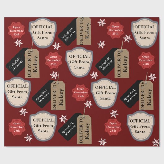 Officiële Kerstman met persoonlijke naam en locati Cadeaupapier (Vlak)