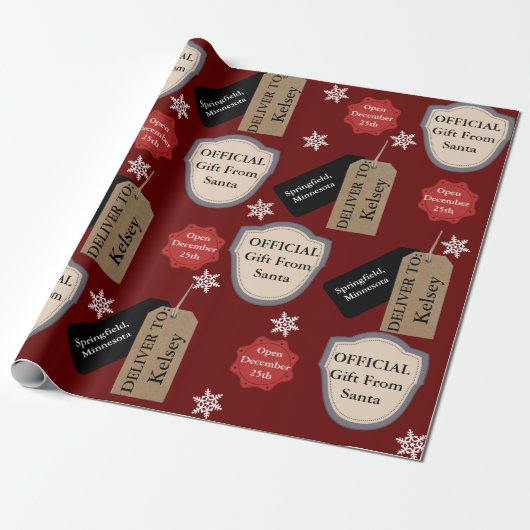 Officiële Kerstman met persoonlijke naam en locati Cadeaupapier (Uitgerold)