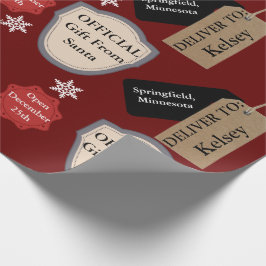 Officiële Kerstman met persoonlijke naam en locati Cadeaupapier