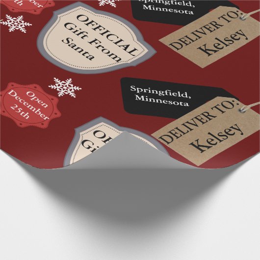 Officiële Kerstman met persoonlijke naam en locati Cadeaupapier (Hoek)