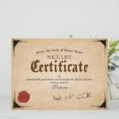 Officiële Kerstman Nice List Certificaat Kerstkaar Kaart (Staand voorkant)
