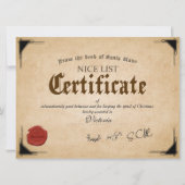 Officiële Kerstman Nice List Certificaat Kerstkaar Kaart (Voorkant)
