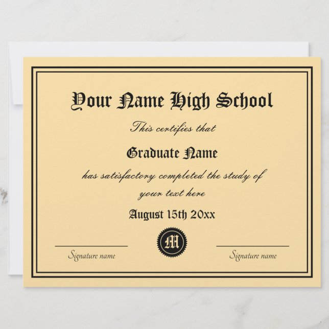 Officiële middelbare schooldiploma sjabloon (Achterkant)