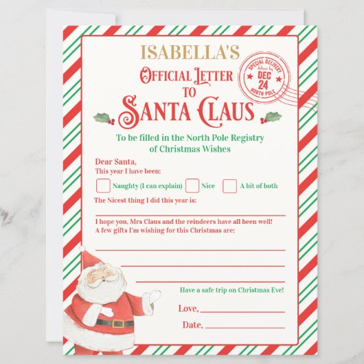 Officiële noord-poolbrief aan de Kerstman (Voorkant)