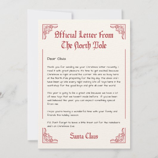 Officiële Noordpool-brief van Santa Kaart (Voorkant)