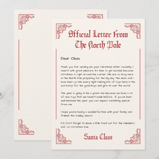 Officiële Noordpool-brief van Santa Kaart (Voorkant / Achterkant)