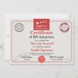 Officiële Noordpool Elf Adoptie Certificaat Kaart