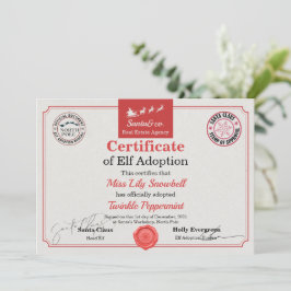 Officiële Noordpool Elf Adoptie Certificaat Kaart