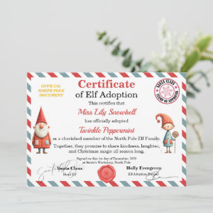 Officiële Noordpool Elf Adoptie Certificaat Kaart