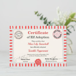 Officiële Noordpool Elf Adoptie Certificaat Kaart