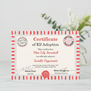 Officiële Noordpool Elf Adoptie Certificaat Kaart