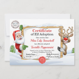 Officiële Noordpool Elf Adoptie Certificaat Kaart