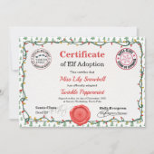 Officiële Noordpool Elf Adoptie Certificaat Kaart (Voorkant)