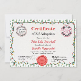Officiële Noordpool Elf Adoptie Certificaat Kaart