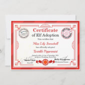 Officiële Noordpool Elf Adoptie Certificaat Kaart (Voorkant)