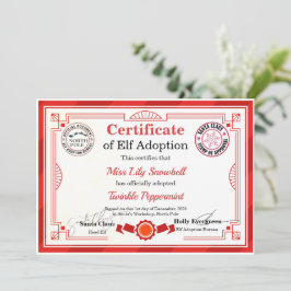 Officiële Noordpool Elf Adoptie Certificaat Kaart