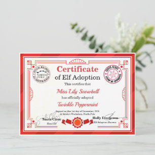 Officiële Noordpool Elf Adoptie Certificaat Kaart