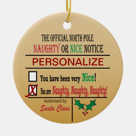 Officiële Noordpool Naughty of Nice - Humor Keramisch Ornament (Voorkant)