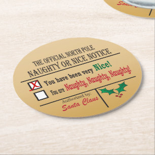 Officiële Noordpool Naughty of Nice Ronde Kartonnen Onderzetter